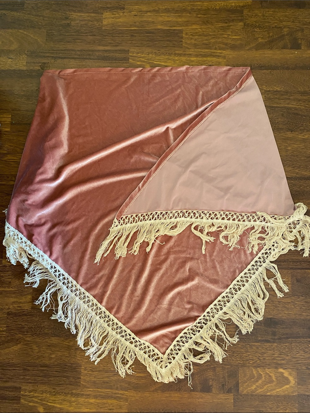 Boho Velvet Fringe shawl - Dusty Rose